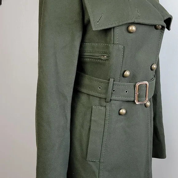 BCBGMaxAzria S Trench Peacoat Wool Cashmere Long Olive Green Coat Jacket BCBG - Picture 6 of 15